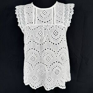 White Eyelet Lace Top S Cottage Boho Country Festival Romantic Dainty Feminine